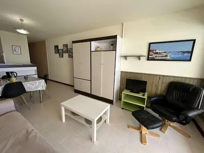 Télévision ou salle de divertissement dans l'établissement Studio cabine 4 pers avec balcon, parking et animaux admis à 50m de la plage - FR-1-224C-142