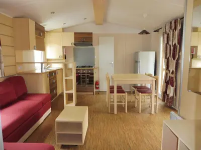 Cuisine ou kitchenette dans l'établissement Mobile Home bois dormant