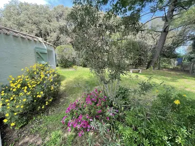 Jardin de l'établissement Maison confortable 5 pièces, 8 couchages, proche plage et commerces, avec jardin, terrasse et WiFi. - FR-1-224B-477
