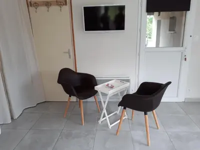 Télévision ou salle de divertissement dans l'établissement Gîte 