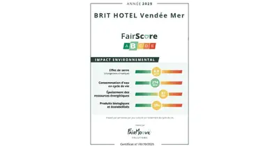 Certificat, récompense, panneau ou autre document affiché dans l'établissement Brit Hotel Vendée Mer
