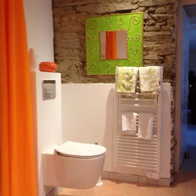 Salle de bains dans l'établissement LES ROCHES DE COIGNE