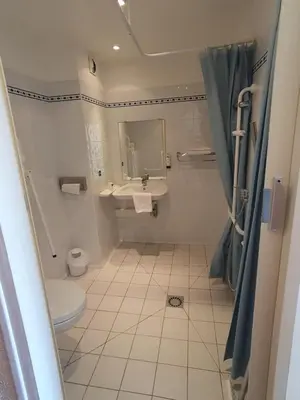 Salle de bains dans l'établissement Logis Hotel De La Loire Ancenis - Restaurant Les Bateliers