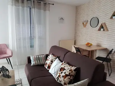 Coin salon dans l'établissement Le Pompidou T2 pour 2 à 4 pers avec parking privé & balcon Place Ney