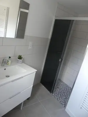 Salle de bains dans l'établissement Grand gite du Puy Lambert