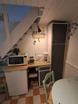 Cuisine ou kitchenette dans l'établissement P'tite maison atypique avec terrasse