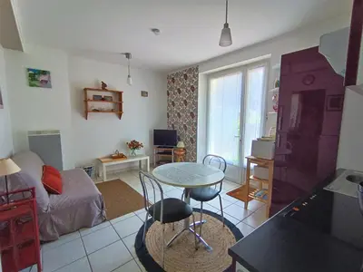 Télévision ou salle de divertissement dans l'établissement Gîte rénové calme avec jardin fleuri, à proximité du canal de Nantes à Brest et de la forêt du Gâvre - FR-1-306-1007