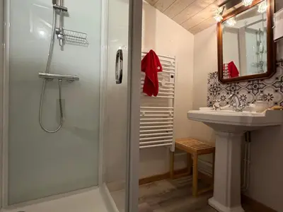 Salle de bains dans l'établissement Maison charmante à Rouans - Wifi, Animaux admis - FR-1-306-1059
