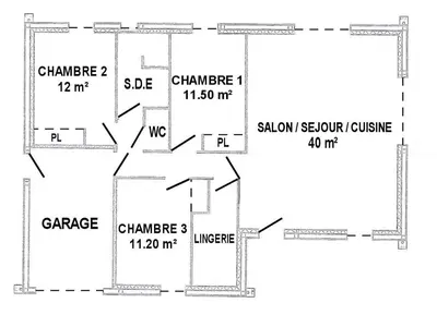 Plan de l'établissement Maison contemporaine à Nozay avec jardin clos, proche Nantes : 3 chambres, Wi-Fi, garage vélos/motos - FR-1-306-1178
