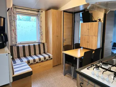 Cuisine ou kitchenette dans l'établissement Mobile Home with Plancha & Pool Access