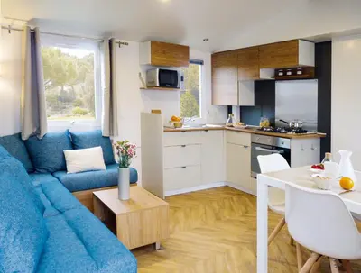Cuisine ou kitchenette dans l'établissement Mobil-home Dan Dom