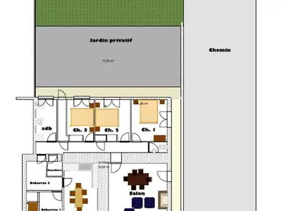Plan de l'établissement Gîte familial avec belle cour, 3 chambres, proche vignobles et activités, au calme en campagne angevine - FR-1-622-11