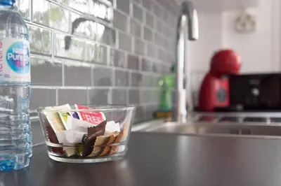 Cuisine ou kitchenette dans l'établissement Logement confort moderne au pied du Front de Mer