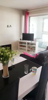 Télévision ou salle de divertissement dans l'établissement Appartement spacieux et lumineux Secteur Petit Marché à 5 min a pied de la plage