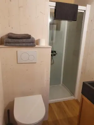 Salle de bains dans l'établissement Tiny House Cosy 2 - Angers Green Lodge