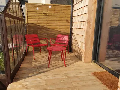 Balcon ou terrasse dans l'établissement Tiny House Cosy 2 - Angers Green Lodge