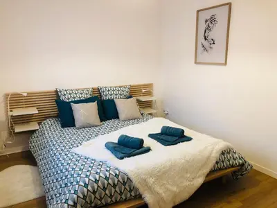 Un ou plusieurs lits dans un hébergement de l'établissement Maison La Baliere,2 chambres,5 personnes, à 20 minutes du Puy du Fou