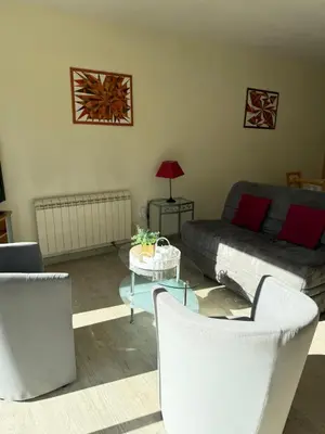 Coin salon dans l'établissement Gîte le Vallon à Chambretaud, 5 min du Puy du Fou