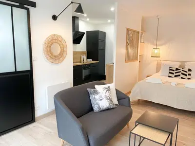 Un ou plusieurs lits dans un hébergement de l'établissement COZYMAINE, superbe studio au coeur d'Angers