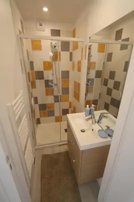 Salle de bains dans l'établissement Magnifique appartement T5 avec grande terrasse, à 400m de la plage