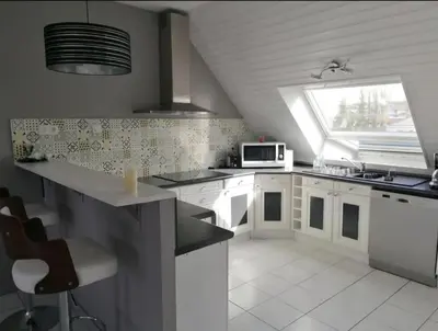 Cuisine ou kitchenette dans l'établissement Superbe loft 90m² proche parc expo Nantes (6p)
