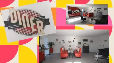 Cuisine ou kitchenette dans l'établissement GITE AMERICAN DINER sur la site THE FARM OUEST capacité 7 personnes