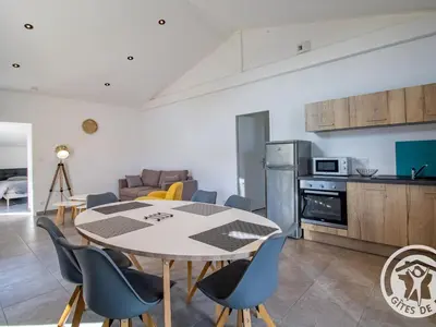 Cuisine ou kitchenette dans l'établissement Gîte Moderne et Confortable Proche Cholet, Nantes et Puy du Fou, avec Terrasse et Près d'un Étang - FR-1-622-43