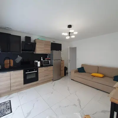 Cuisine ou kitchenette dans l'établissement Appartement EVR!CA - 1 place parking gratuit