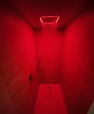 Salle de bains dans l'établissement L'Evasion chambre DUNE avec sauna et spa privatifs