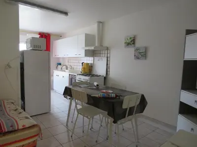 Cuisine ou kitchenette dans l'établissement Gîte Orchidée