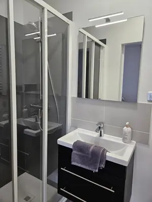 Salle de bains dans l'établissement Maison Deluxe, moderne, calme, terrasse, proche chantiers de l'Atlantique et Airbus