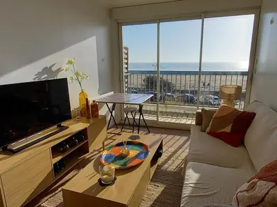 Télévision ou salle de divertissement dans l'établissement Superbe appartement moderne 2 chambres vue mer, 2 salles d'eau, parking, animaux admis - FR-1-323-276