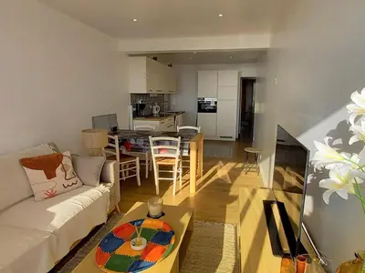 Cuisine ou kitchenette dans l'établissement Superbe appartement moderne 2 chambres vue mer, 2 salles d'eau, parking, animaux admis - FR-1-323-276